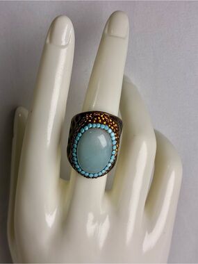 Gold-Tone Turquoise Oval Statement Ring